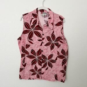 NWT Hilo Hattie Pink and Red Floral Button Down Retro Tank Top Women’s L